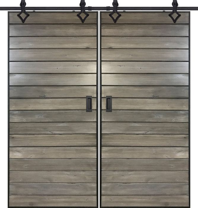 Horizontal Iron Plank Double Barn Door- Knotty Alder