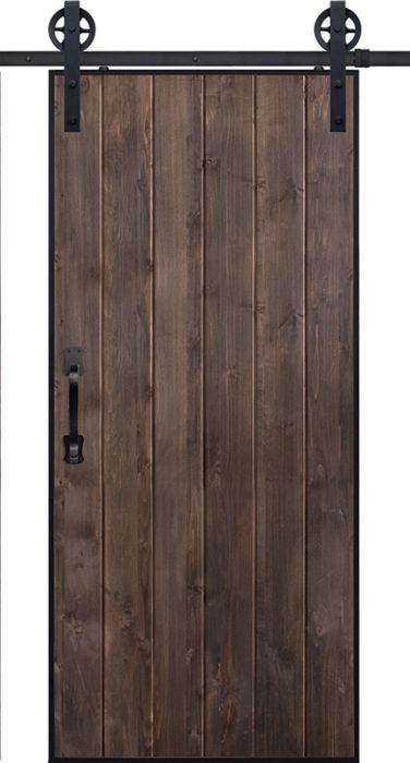 Vertical Iron Plank Single Barn Door- Knotty Alder