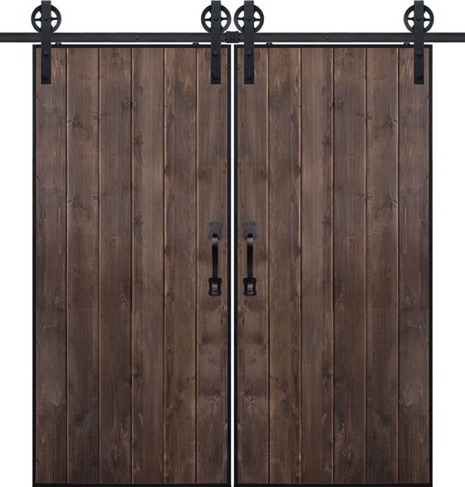 Vertical Iron Plank Double Barn Door- Knotty Alder