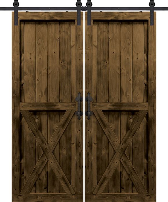 X Two Panel Barn Double Door- Knotty Alder