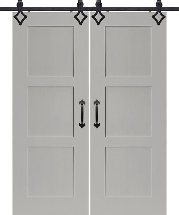 Shaker 3 Panel MDF Double Barn Door- Design on 2 Side