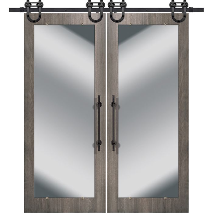 80" Mirror Birch Solid Contemporary Double Barn Door
