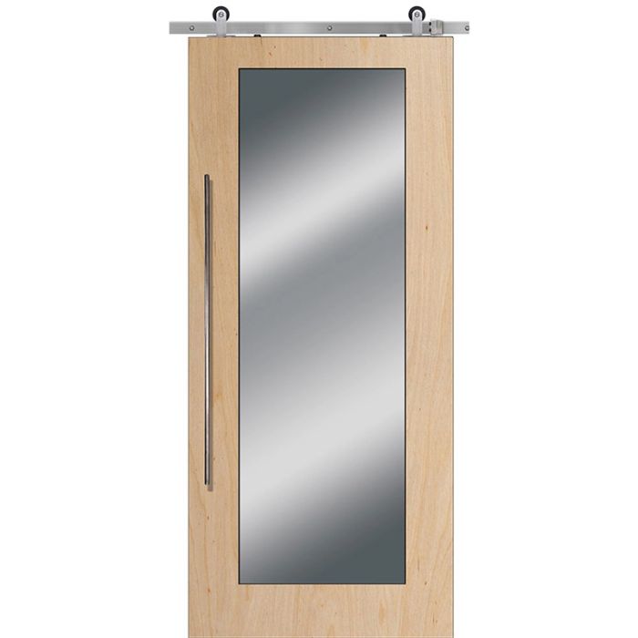 96" Mirror Birch Solid Contemporary Single Barn Door