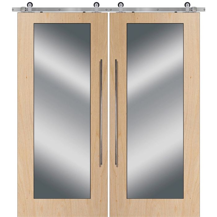 84" Mirror Birch Solid Contemporary Double Barn Door