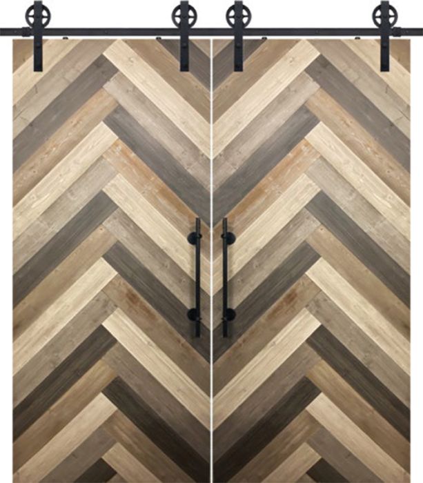 Chevron 1 Rustic Farmhouse Barn Double Door, Pine