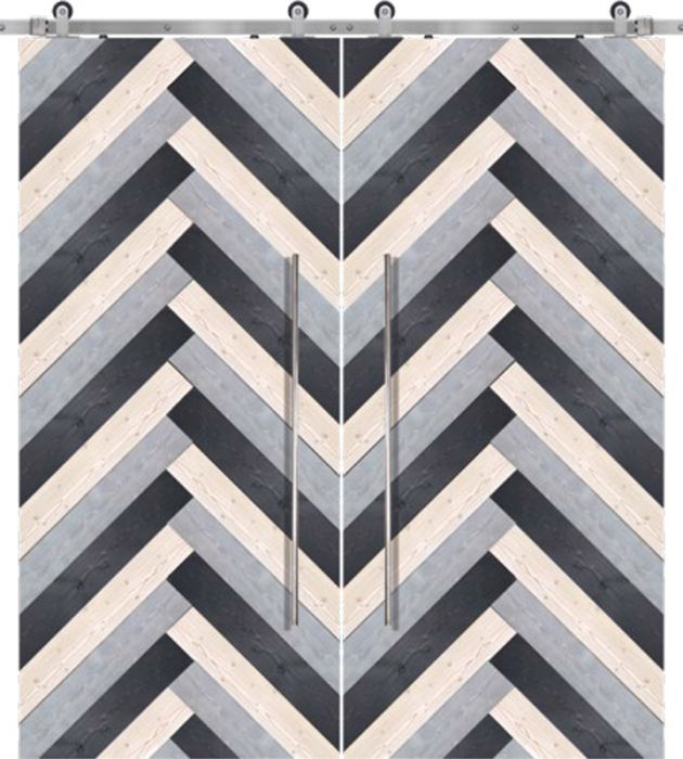 Chevron 2 Rustic Farmhouse Barn Double Door, Pine