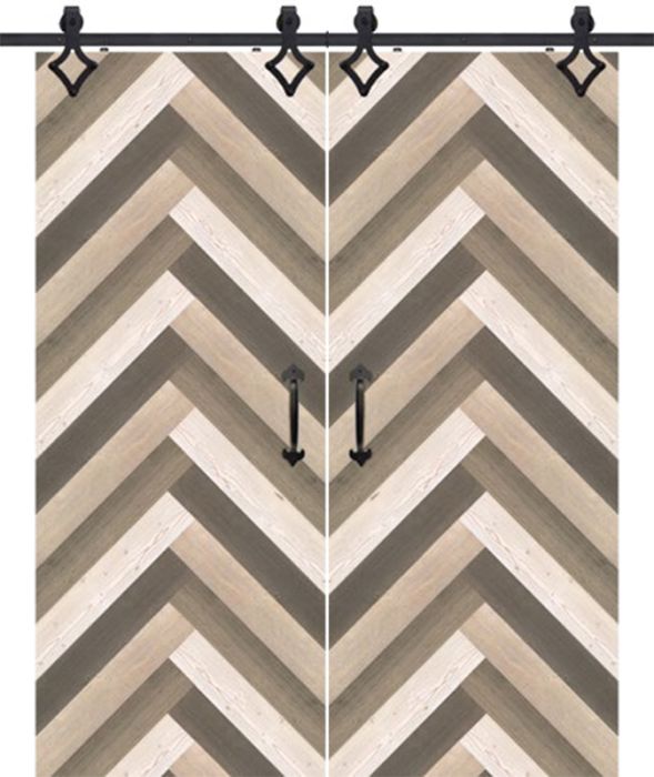 Chevron 3 Rustic Farmhouse Barn Double Door, Pine