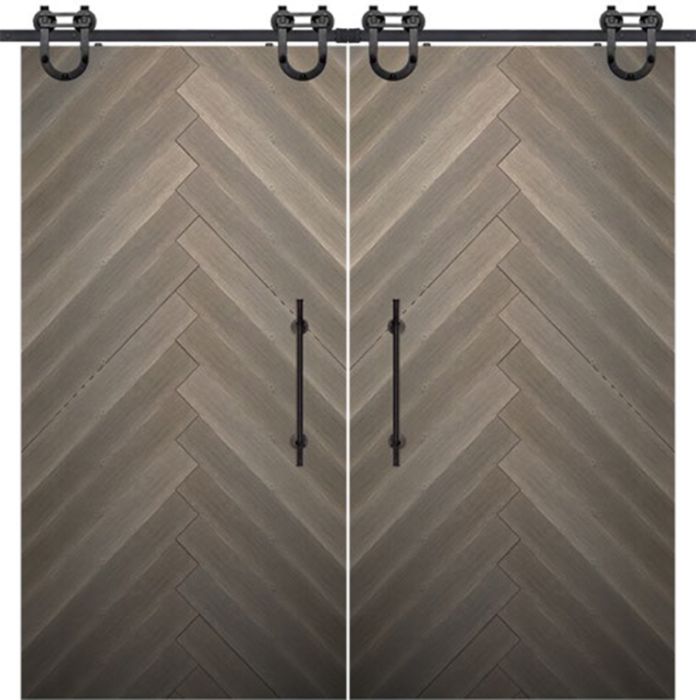Chevron 4 Rustic Farmhouse Barn Double Door, Pine