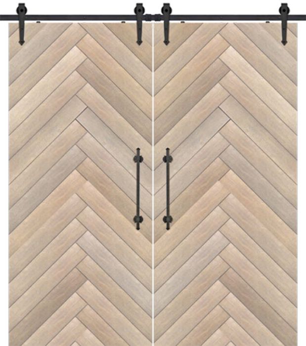 Chevron 4 Rustic Farmhouse Barn Double Door, Pine