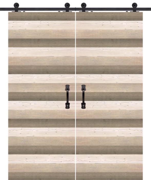 Horizontal 3 Rustic Farmhouse Barn Double Door, Pine