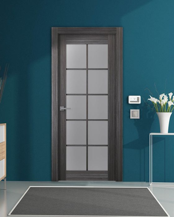 Prefinished Palladio 10 Lite Vetro Gray Oak Modern Interior Single Door