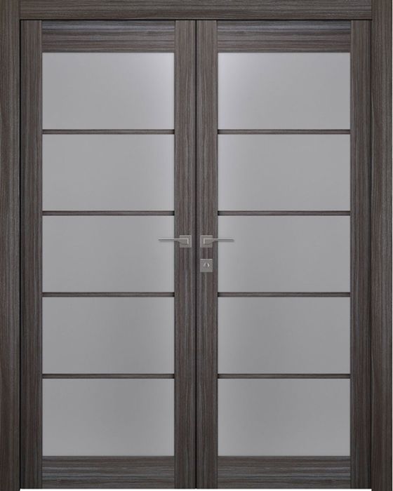 Prefinished Palladio 5 Lite Vetro Gray Oak Modern Interior Double Door