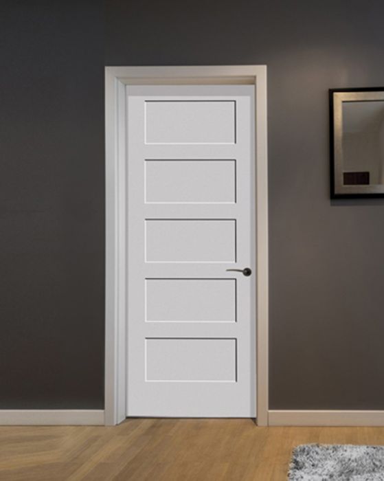 80" Primed 5 Panel Shaker Interior Door, 1-3/8 Thick, PRI8405