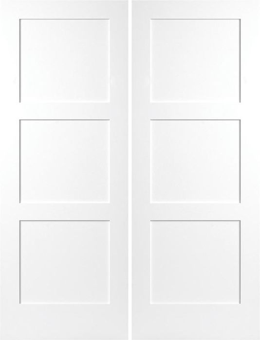 80" Birkdale 3 Panel Shaker Hollow Core Smooth Double Door|1-3/8" Thick