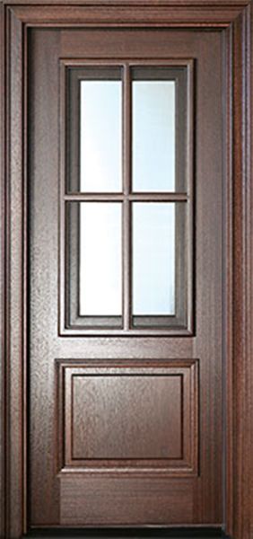 80" Mahogany Breezeport 4 Lite Single Door, 2-1/4" Thick