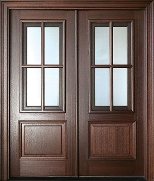 80" Mahogany Breezeport 4 Lite Double Door, 2-1/4" Thick