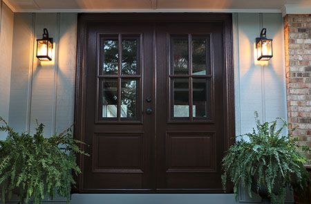 80" Mahogany Breezeport 4 Lite Double Door, 2-1/4" Thick