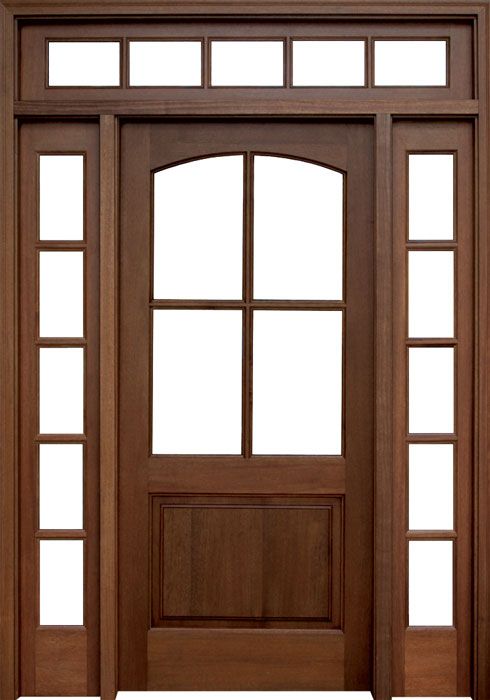 80" Mahogany Brentwood TDL 4 Lite Single Door/2Sidelite & Rec Transom