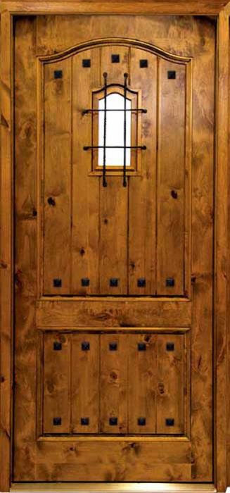96" Knotty Alder Kenmure Solid Panel Single Door w Speakeasy, 2-1/4" Thick
