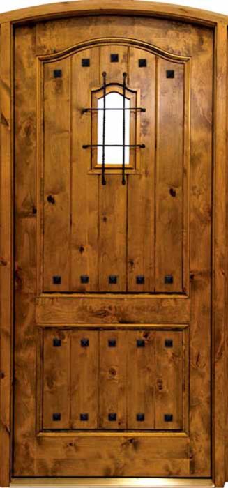 96" Knotty Alder Kenmure Solid Panel Single Door/Arch Top w Speakeasy, 2-1/4" Thick