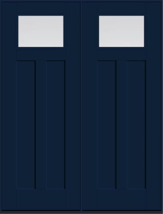 96 Low-E Craftsman Top View 2 Panel Shaker Smooth Fiberglass Double Doors , WBD Impact