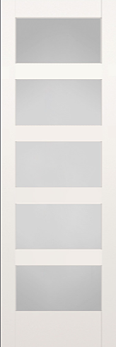 80" 5 Lite Frosted Shaker Primed Wood Single Door