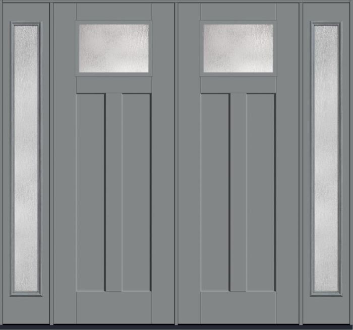 96 Rainglass Craftsman Top View 2 Panel Shaker Smooth Fiberglass Double Door,Sidelites , WBD Impact