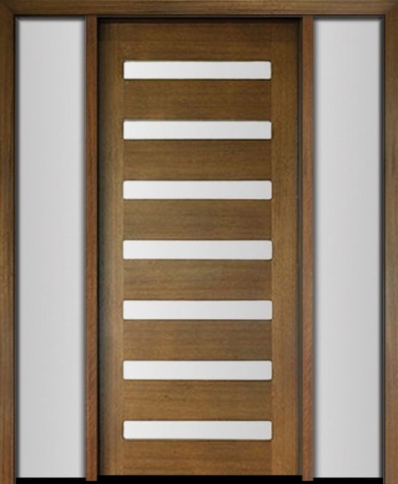 80" Mahogany Carlo Horizontal 7 Lite TDL Contemporary Modern Single Door/2Sidelite