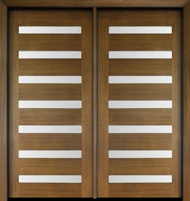80" Mahogany Carlo Horizontal 7 Lite TDL Contemporary Modern Double Door