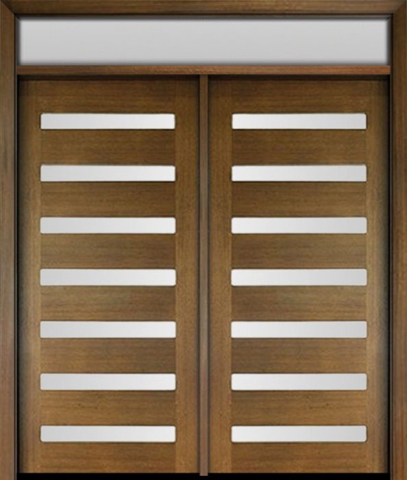 80" Mahogany Carlo Horizontal 7 Lite TDL Contemporary Modern Double Door & Rec Transom