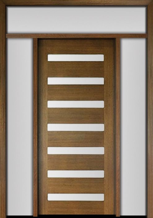 80" Mahogany Carlo Horizontal 7 Lite TDL Contemporary Modern Single Door/2Sidelite & Rec Transom