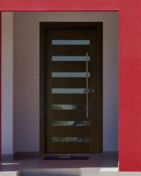 96" Mahogany Carlo Horizontal 8 Lite TDL Contemporary Modern Single Door