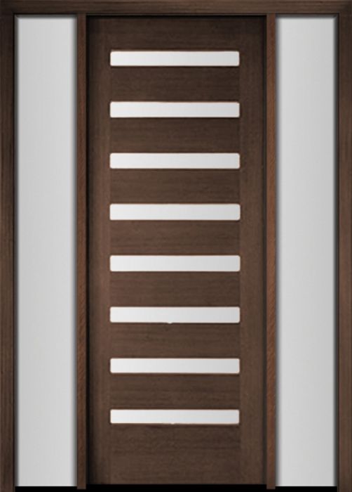96" Mahogany Carlo Horizontal 8 Lite TDL Contemporary Modern Single Door/2Sidelite