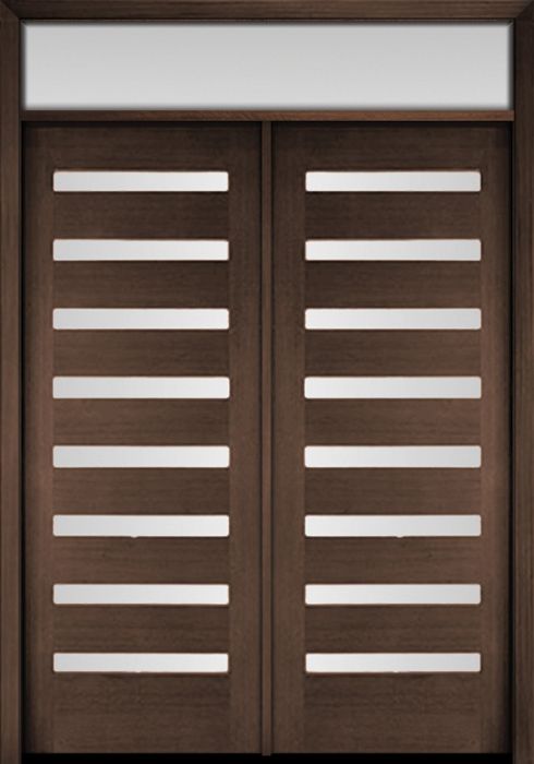 96" Mahogany Carlo Horizontal 8 Lite TDL Contemporary Modern Double Door & Rec Transom