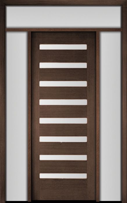 96" Mahogany Carlo Horizontal 8 Lite TDL Contemporary Modern Single Door/2Sidelite & Rec Transom