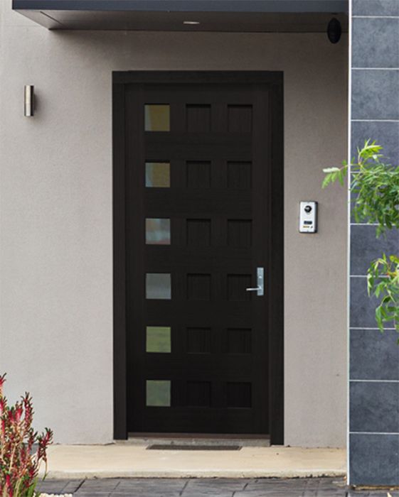 80" Mahogany Carlo Square 6 Lite TDL Contemporary Modern Single Door