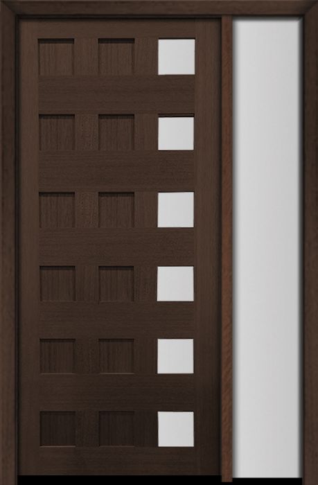 80" Mahogany Carlo Square 6 Lite TDL Contemporary Modern Single Door/Sidelite