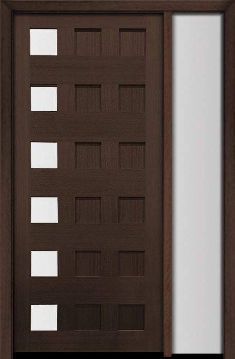 80" Mahogany Carlo Square 6 Lite TDL Contemporary Modern Single Door/Sidelite