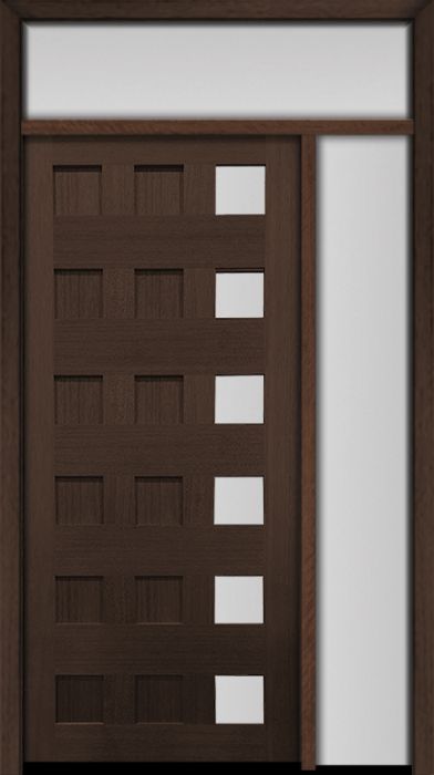 80" Mahogany Carlo Square 6 Lite TDL Contemporary Modern Single Door/Sidelite & Rec Transom