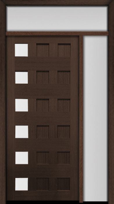 80" Mahogany Carlo Square 6 Lite TDL Contemporary Modern Single Door/Sidelite & Rec Transom