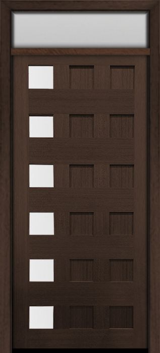 80" Mahogany Carlo Square 6 Lite TDL Contemporary Modern Single Door & Rec Transom