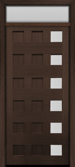 80" Mahogany Carlo Square 6 Lite TDL Contemporary Modern Single Door & Rec Transom