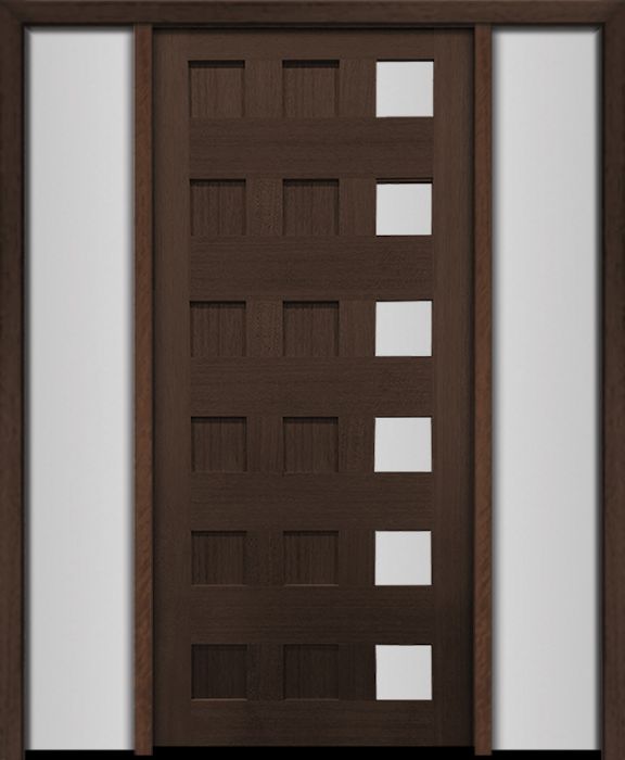 80" Mahogany Carlo Square 6 Lite TDL Contemporary Modern Single Door/2Sidelite