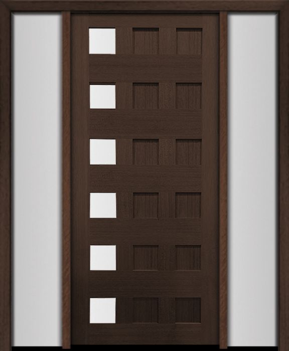 80" Mahogany Carlo Square 6 Lite TDL Contemporary Modern Single Door/2Sidelite