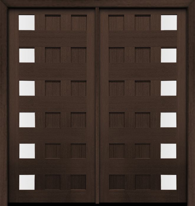 80" Mahogany Carlo Square 6 Lite TDL Contemporary Modern Double Door