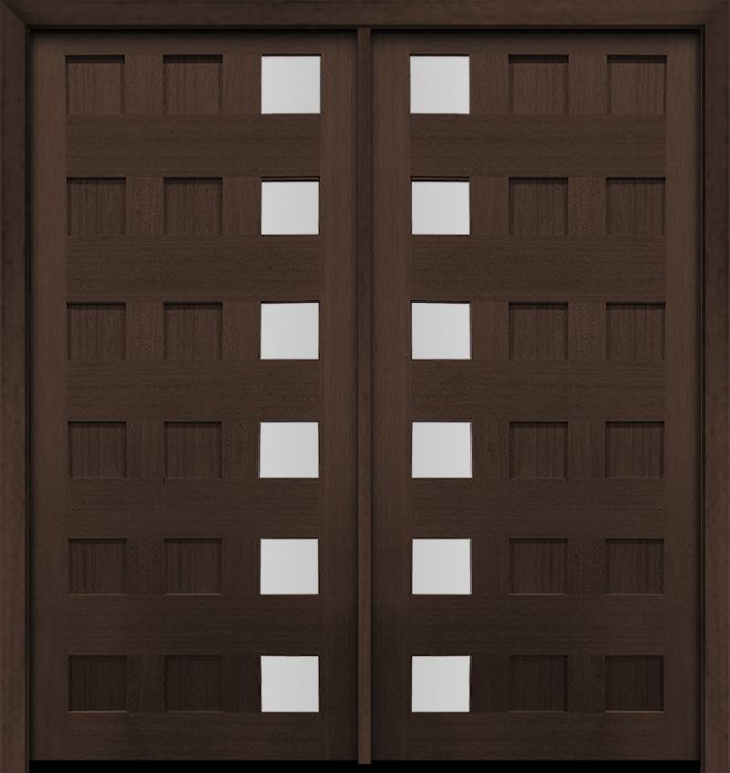 80" Mahogany Carlo Square 6 Lite TDL Contemporary Modern Double Door