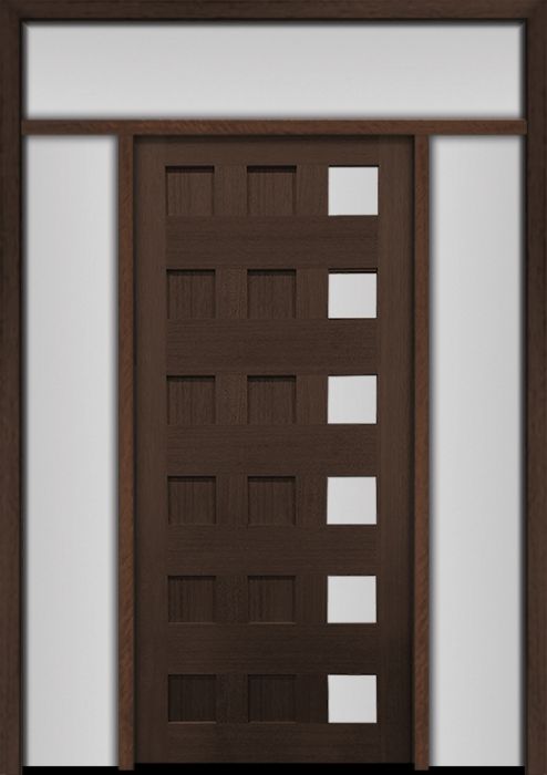 80" Mahogany Carlo Square 6 Lite TDL Contemporary Modern Single Door/2Sidelite & Rec Transom