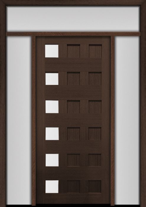 80" Mahogany Carlo Square 6 Lite TDL Contemporary Modern Single Door/2Sidelite & Rec Transom