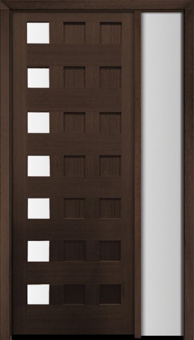 96" Mahogany Carlo Square 7 Lite TDL Contemporary Modern Single Door/Sidelite