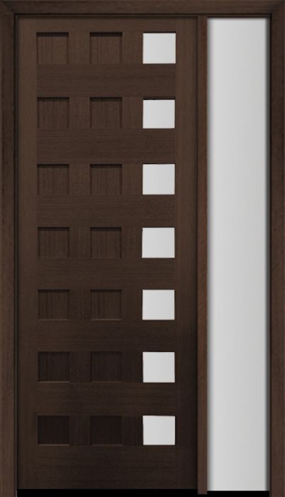 96" Mahogany Carlo Square 7 Lite TDL Contemporary Modern Single Door/Sidelite
